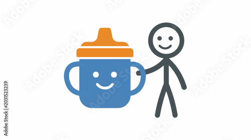 Person standing next to giant blue baby sippy cup