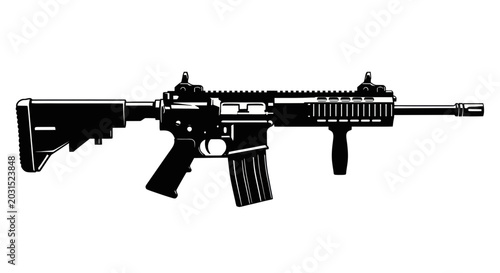 Photography Modern Assault Rifle Silhouette Vector - Black and White