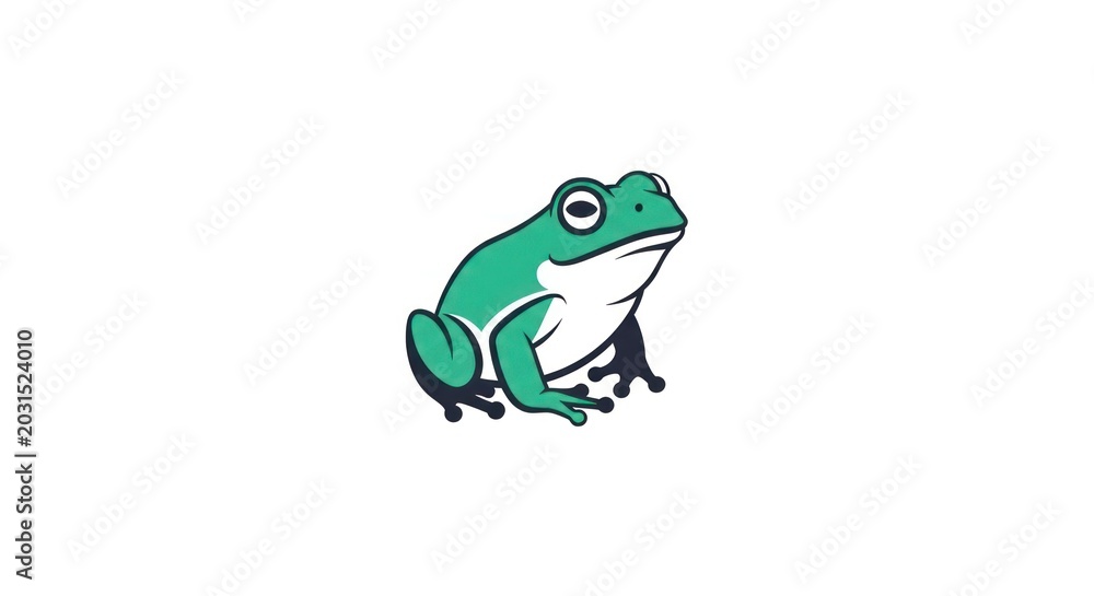 Fototapeta premium Simple green and white frog illustration in profile