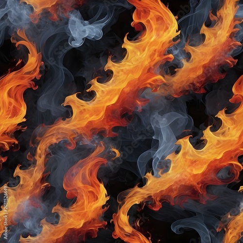 Swirling Flames and Smoke on Dark Background