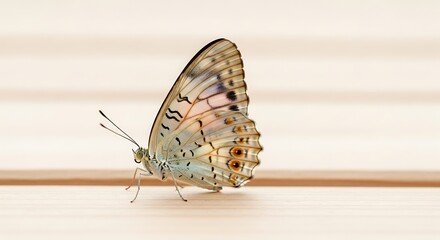 Butterfly on a wooden surface closeup.