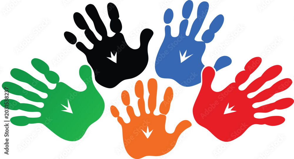 Fototapeta premium Handprints, color vector design on a white background.