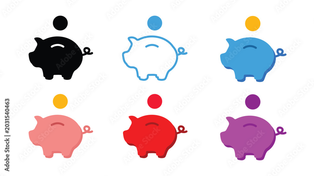 Obraz premium Piggy bank saving money icon set design vector illustration