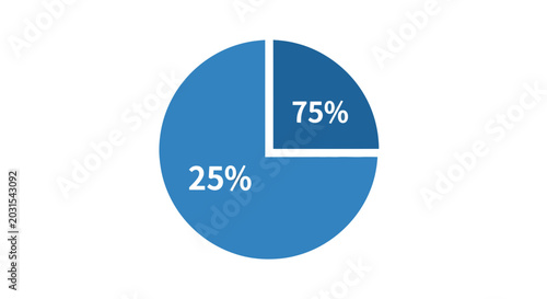 Pie chart illustration showing 25% and 75% segments with copy space for design and marketing