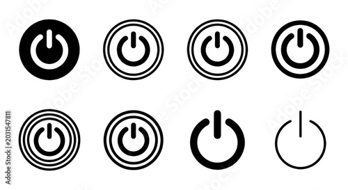 Foto Power Button Icons Set, On Off Symbol Collection, Interface Control Elements