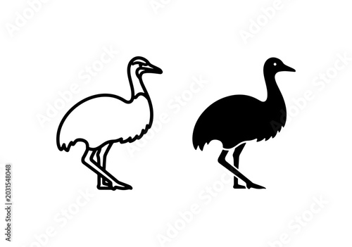 Tableau sur toile Emu bird vector icons, Australian ostrich silhouette, flightless bird set