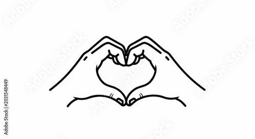 A line art depiction of two hands forming a heart shape