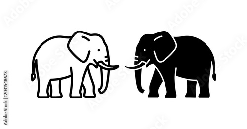 Photography Elephant Icons, Vector Art, Black and White Mammal Silhouettes