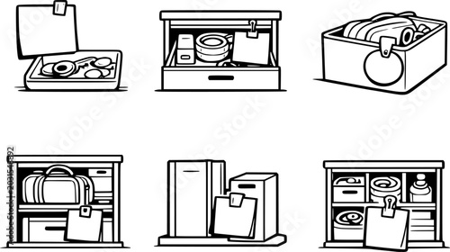 Location Memory Sticky Note Organizer Black and White Vector Icon Set