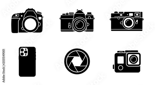 Obraz na płótnie Retro and Modern Camera Icons, Photography Equipment Vector Set, Digital Device