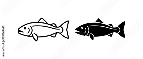 Photos Two Fish Icons, Outline and Silhouette, Aquatic Life, Seafood, Fishing, Marine B