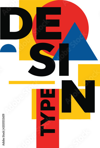Fotografie Bauhaus style geometric typography vector, abstract design with primary colors a