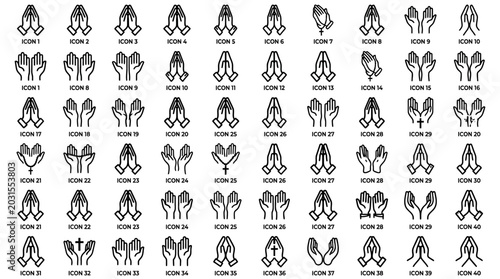 Bilde på lerret prayer hands icon set black silhouette on white background