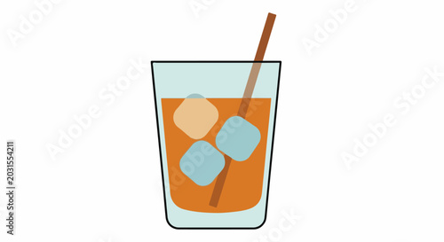 A refreshing beverage with ice and straw in a glass