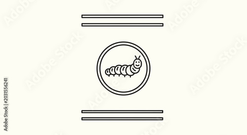 Cute Caterpillar Icon in Circle with Lines, Simple Line Art, Vector Illustration