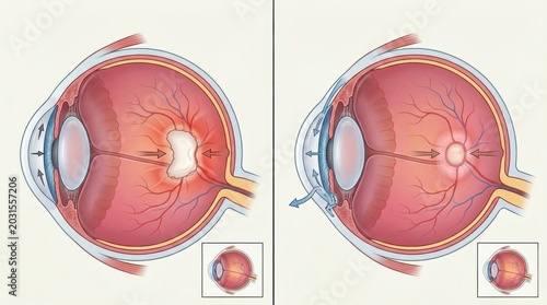 Diagram illustrating the progression of macular degeneration and its impact on vision