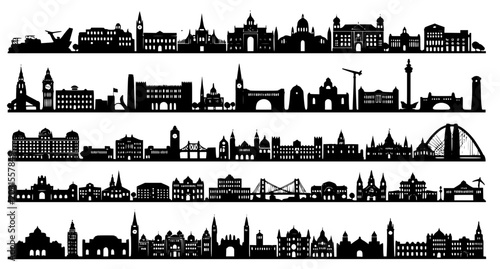 Foto City Skyline Silhouette Collection with Famous Landmarks and Architecture