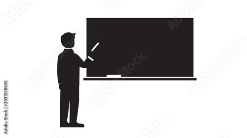  Teacher Writing Blackboard Silhouette Vector | Black White Education Teaching School Concept Illustration