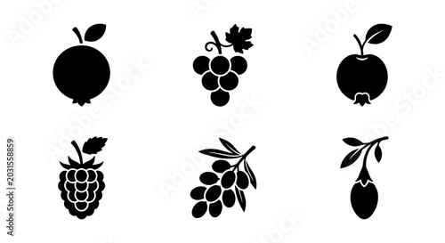 Schilderij op canvas Fruit Icons Set, Healthy Food Vector Graphics, Organic Produce Symbols, Fresh Be