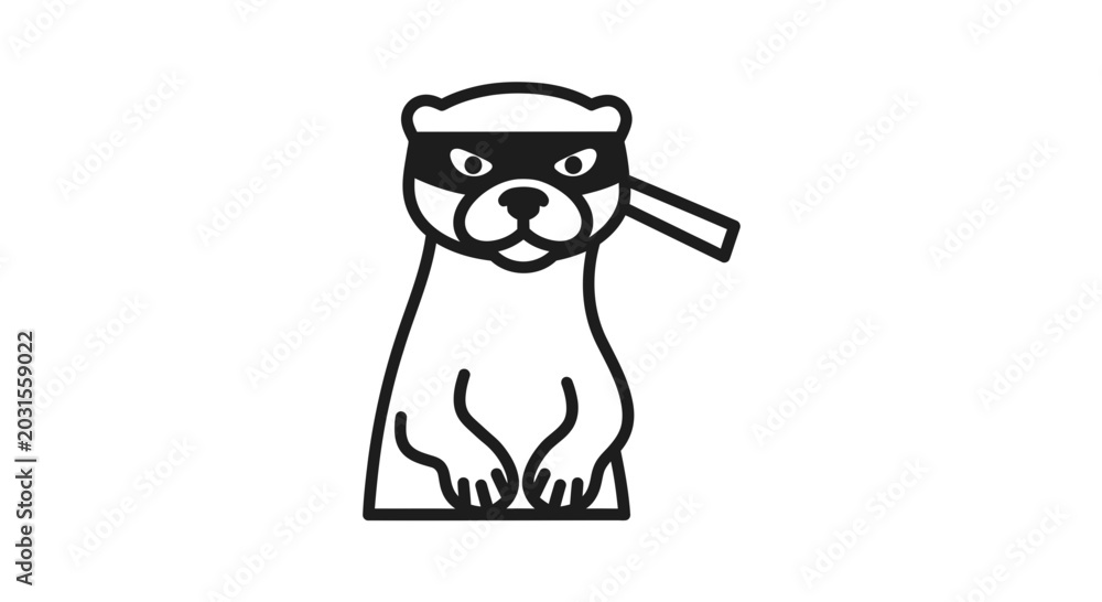 Obraz premium Cartoon Otter Bandit Masked Ninja Warrior Character, Cute Animal Illustration