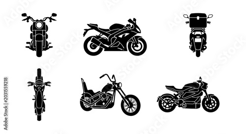 Billede på lærred Motorcycle Icons Set: Sportbike, Cruiser, Scooter Views; Vector Graphics
