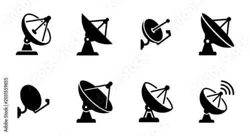 Photos Satellite Dish Icons Set, Communication Antenna Symbols, Signal Receiver Graphic
