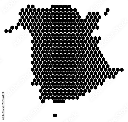 New Brunswick simple black and white hexagon map shape template. Province plain hexagon cell dots. New Brunswick flat honeycomb boundary. Vector Illustration.