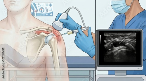 Ultrasound-guided injection procedure for shoulder joint pain relief and diagnosis