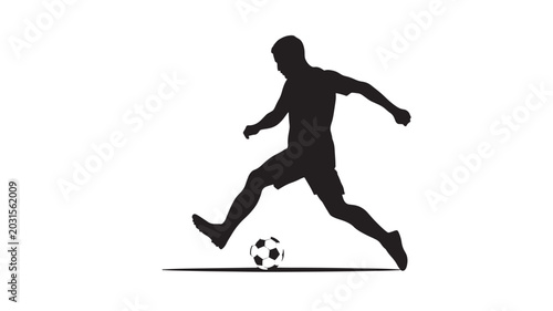 Footballer Kicking Ball Silhouette Vector | Black White Soccer Sport Concept Flat Design Illustration