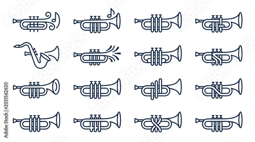Tableau sur toile Collection of Trumpet and Saxophone Illustrations.