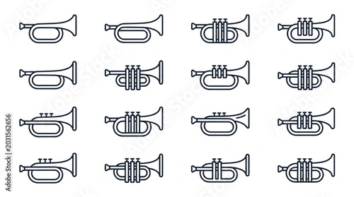 Photography Collection of Trumpet Icons Musical Instrument Vector Art.