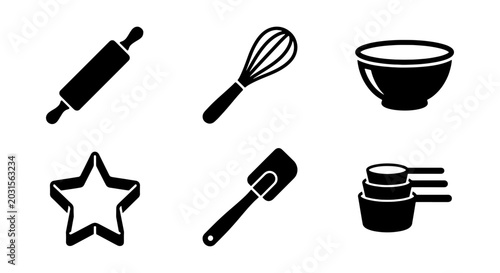 Baking Tools Icons Set, Kitchen Utensils Collection, Cooking Equipment Vector Graphics