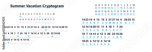 Slika na platnu Summer vacation cryptogram with coded message and letter key