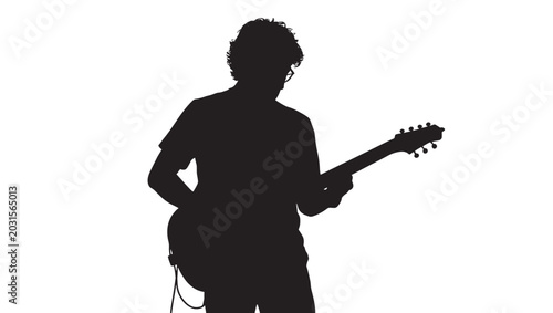 Guitarist Musician Silhouette Vector | Black White Music Guitar Arts Performance Concept Flat Design Illustration
