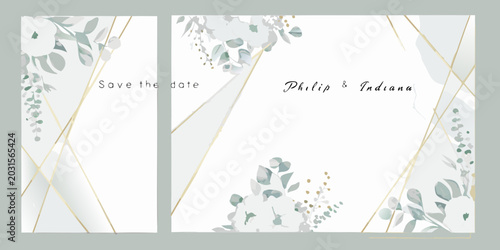 Foto watercolor triptych with gold foil accents and eucalyptus leaf illustrations
