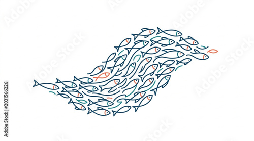 School of fish swimming together in a wave formation.