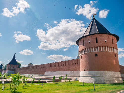 Fényképezés Historic Tula Kremlin fortress wall and Nikitskaya Tower standing tall under a b