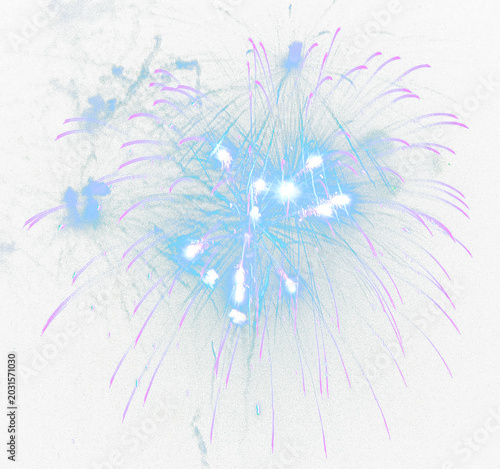 Fotografie Exploding blue and purple fireworks bursting with light during a night celebrati