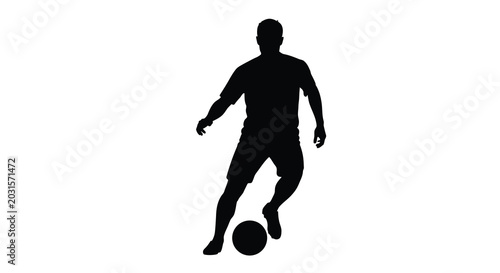 Foto soccer player silhouette dribbling a ball on white background