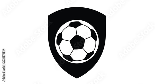 soccer ball and shield icon black and white silhouette
