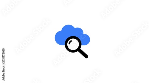Cloud search icon with magnifying glass animation representing cloud storage search, data lookup, online file management, and internet services.