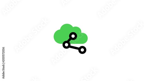 Flat cloud sharing icon connected with nodes symbolizing file sharing, online collaboration, social connection, and cloud communication. colorful logotype icon animation.