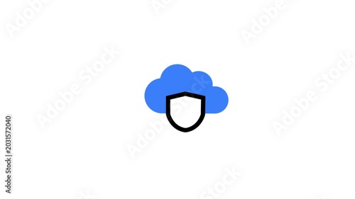Cloud shield icon representing cyber security, cloud protection, online privacy, secure storage, and internet data safety systems. colorful logotype icon animation.