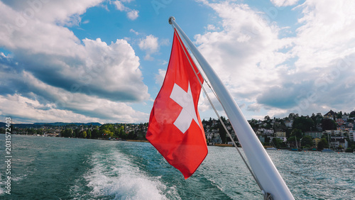 Switzerland National Flag Waving in Wind