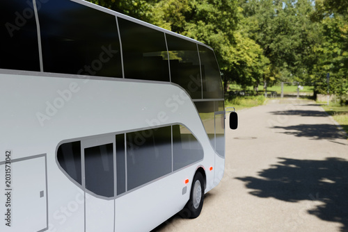 Cuadro en lienzo Un autobus bianco a due piani si trova su una strada asfaltata in un parco
