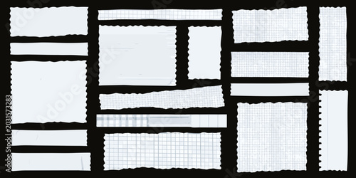 Tableau sur toile Torn notebook paper fragments collage with grid and lined patterns isolated on b