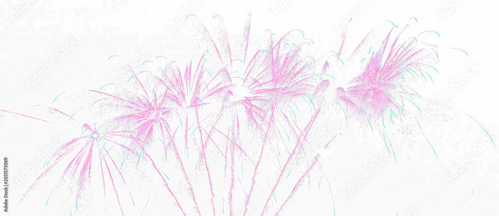 Fototapeta premium Pink fireworks burst softly against a bright sky during a celebration Isolated on transparent background