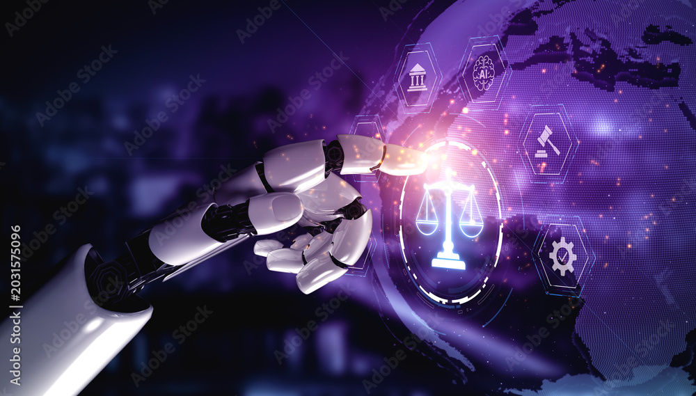 Fototapeta premium AI regulates digital law through compliance dashboards, justice-oriented tools, and secure automation for ethical governance and technology policy alignment. Artificial intelligence spline