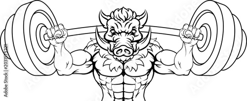 Canvastavla A boar razorback hog weight lifting gym animal sports mascot lifting a barbell