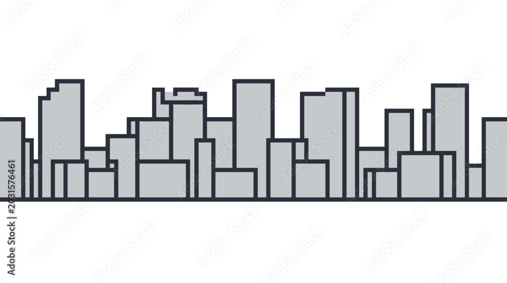 Fototapeta premium Seamless city skyline silhouette vector illustration with grey buildings